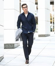 MNBGF53230 MICHEL KLEIN HOMME(ミッシェルクラン オム) コットンウェーブ長袖シャツ ネイビー