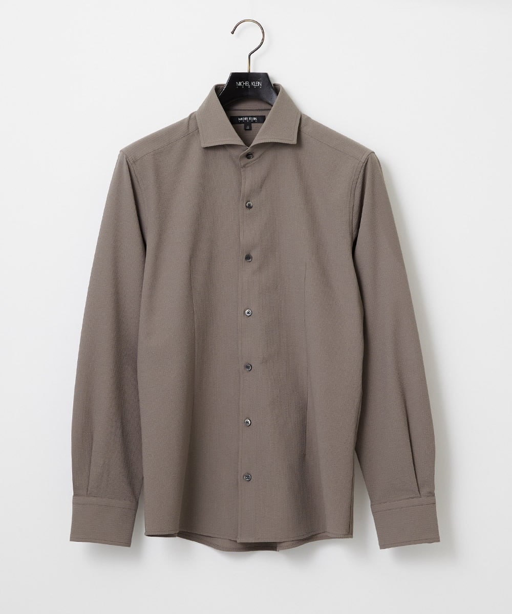 MNBGF56210 MICHEL KLEIN HOMME(ミッシェルクラン オム) ストレッチサッカー長袖シャツ ベージュ