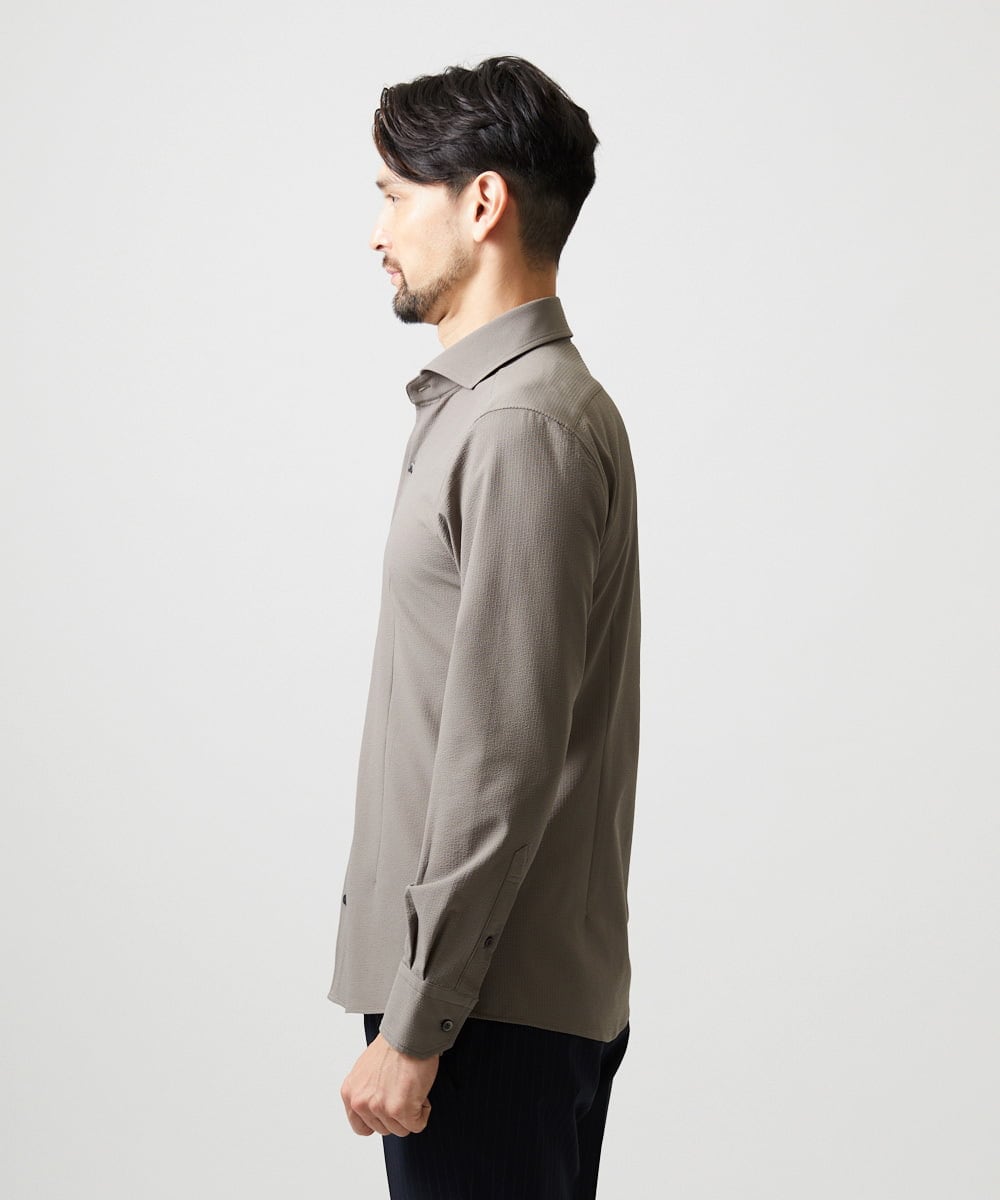 MNBGF56210 MICHEL KLEIN HOMME(ミッシェルクラン オム) ストレッチサッカー長袖シャツ ベージュ