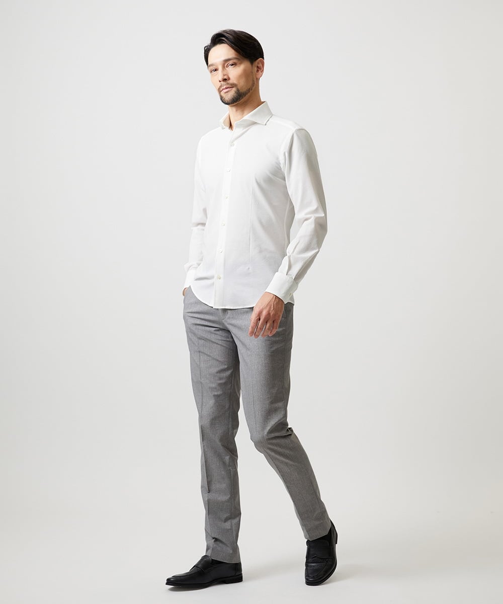 MNBGF56210 MICHEL KLEIN HOMME(ミッシェルクラン オム) ストレッチサッカー長袖シャツ ホワイト