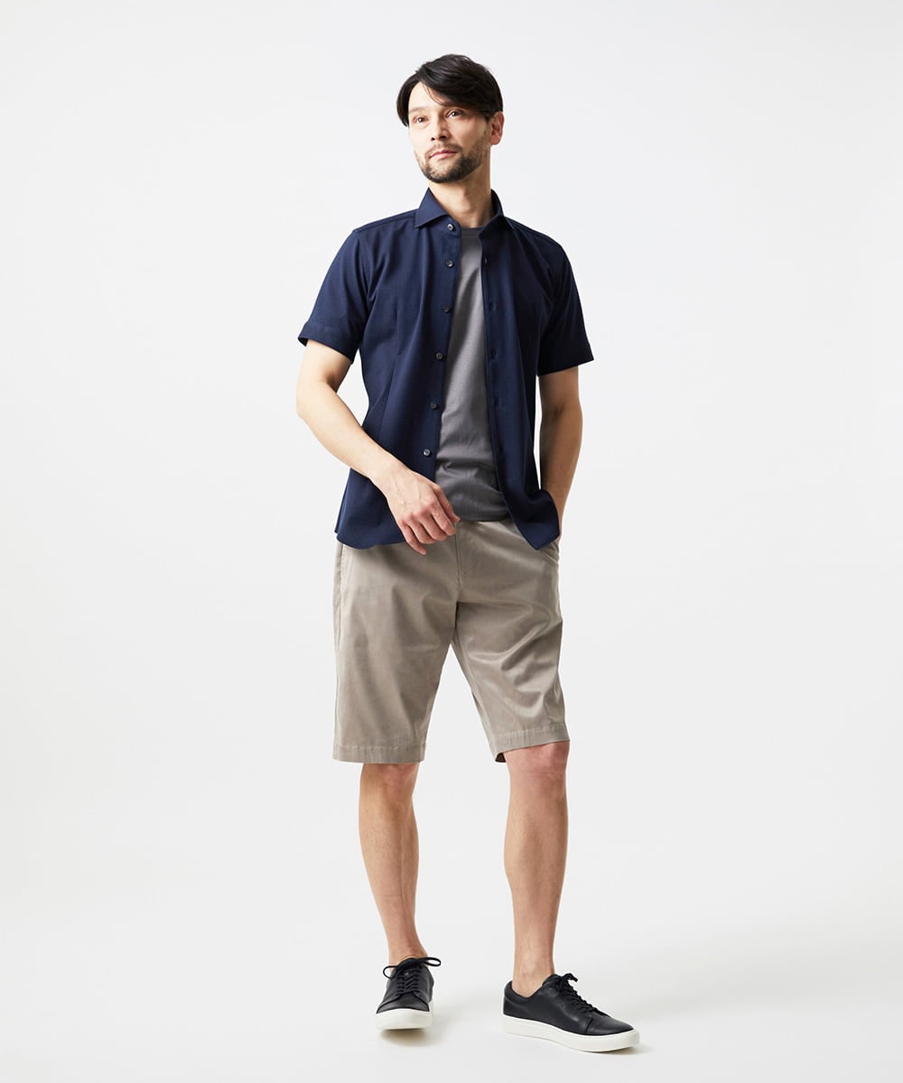 MNBGF65200 MICHEL KLEIN HOMME(ミッシェルクラン オム) 《日本製》ブロックイージーケア半袖シャツ ネイビー