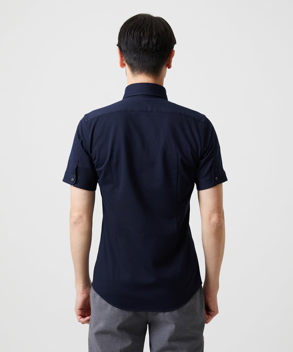 MNBGF65200 MICHEL KLEIN HOMME(ミッシェルクラン オム) 《日本製》ブロックイージーケア半袖シャツ ネイビー