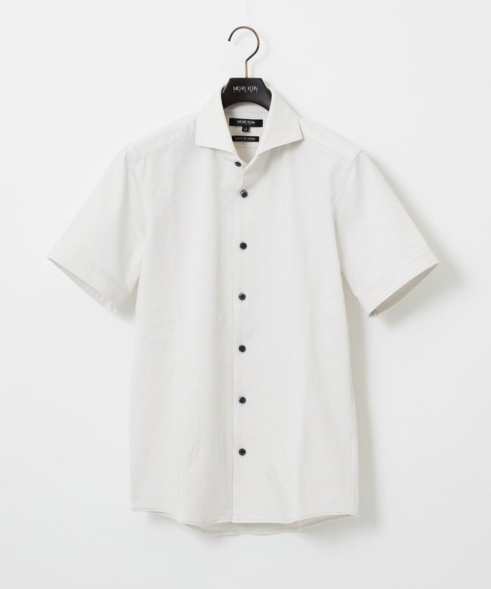 MNBGF65200 MICHEL KLEIN HOMME(ミッシェルクラン オム) 《日本製》ブロックイージーケア半袖シャツ アイボリー