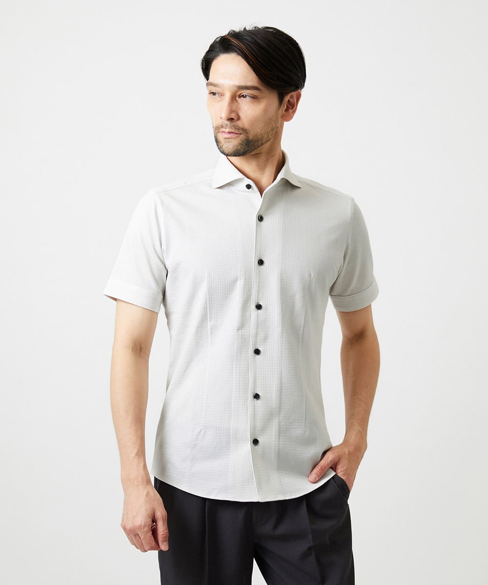 MNBGF65200 MICHEL KLEIN HOMME(ミッシェルクラン オム) 《日本製》ブロックイージーケア半袖シャツ アイボリー