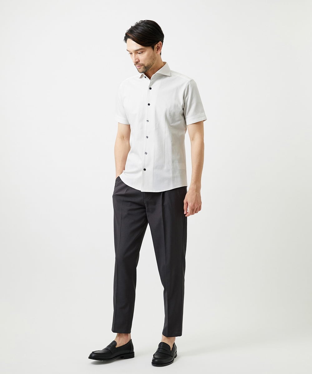 MNBGF65200 MICHEL KLEIN HOMME(ミッシェルクラン オム) 《日本製》ブロックイージーケア半袖シャツ アイボリー