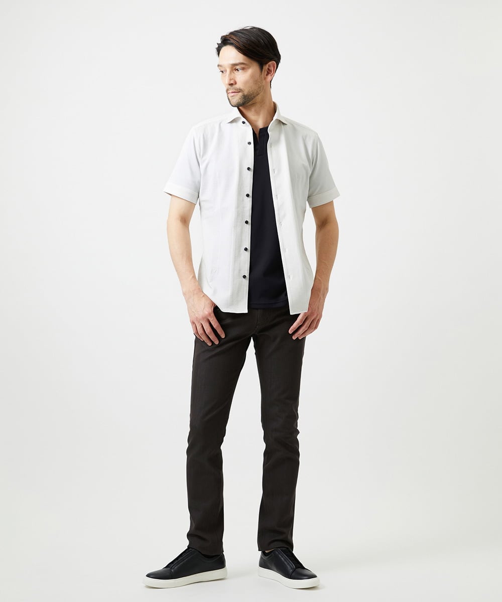 MNBGF65200 MICHEL KLEIN HOMME(ミッシェルクラン オム) 《日本製》ブロックイージーケア半袖シャツ アイボリー