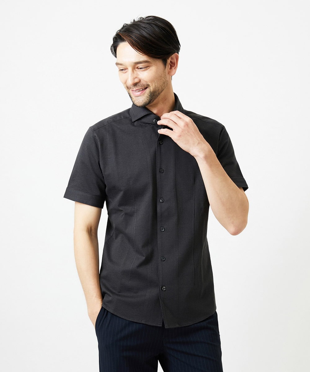 MNBGF65200 MICHEL KLEIN HOMME(ミッシェルクラン オム) 《日本製》ブロックイージーケア半袖シャツ ダークグレー