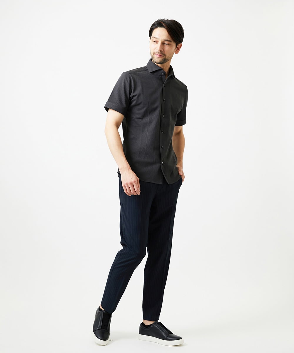 MNBGF65200 MICHEL KLEIN HOMME(ミッシェルクラン オム) 《日本製》ブロックイージーケア半袖シャツ ダークグレー