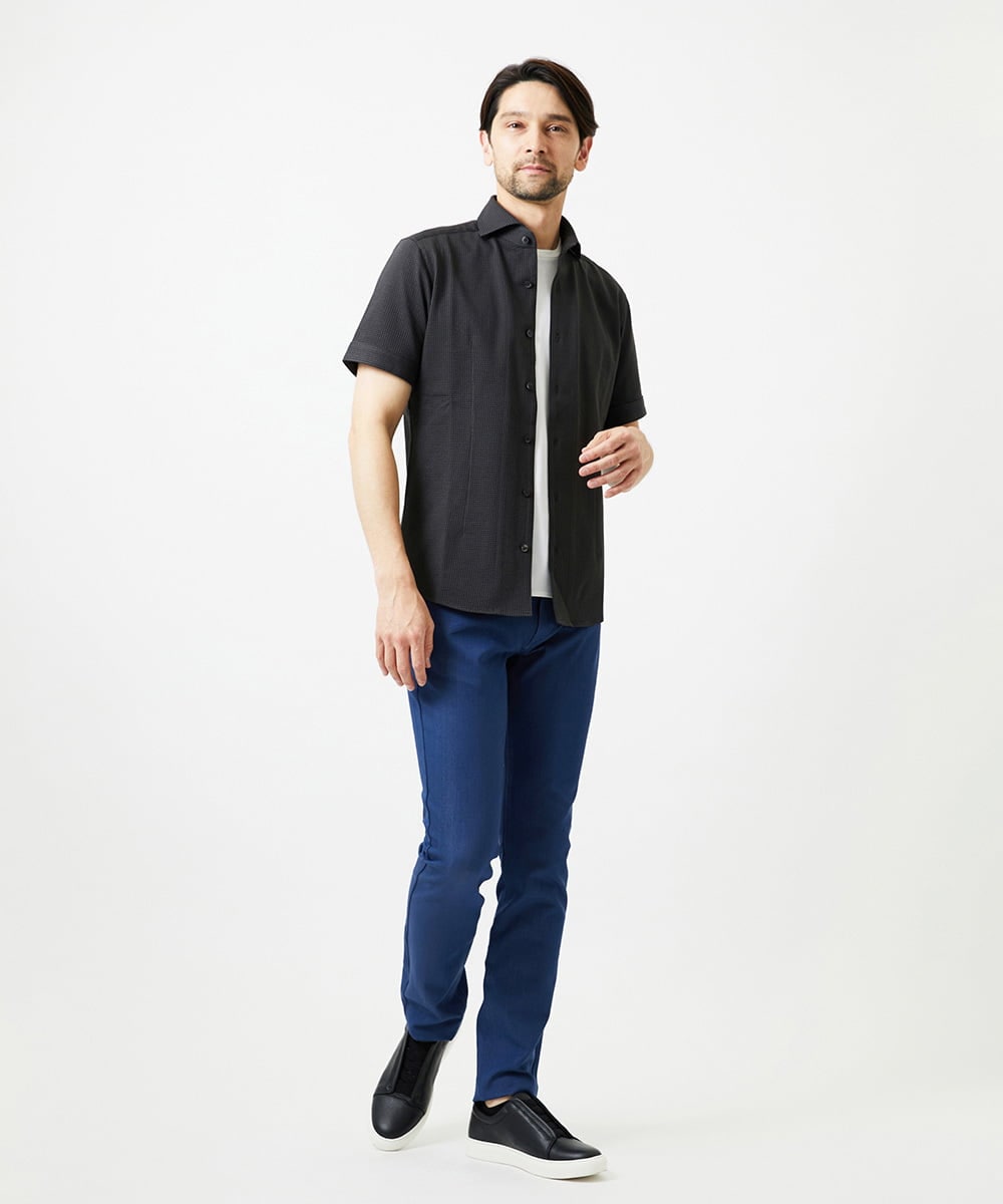 MNBGF65200 MICHEL KLEIN HOMME(ミッシェルクラン オム) 《日本製》ブロックイージーケア半袖シャツ ダークグレー