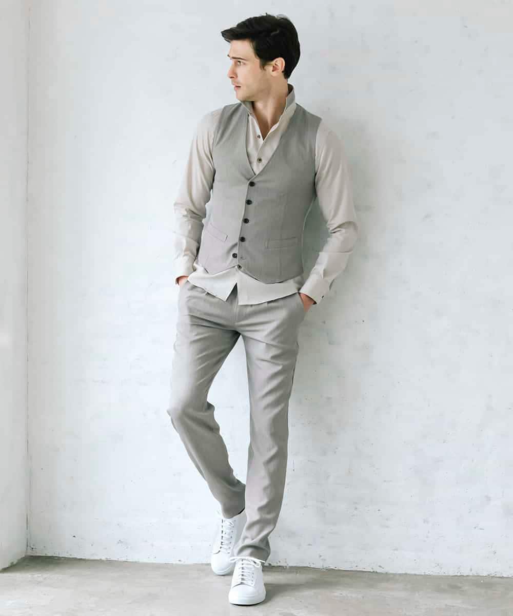 MNBGP32180 MICHEL KLEIN HOMME(ミッシェルクラン オム) スタンドカラ―シャツ ベージュ(82)