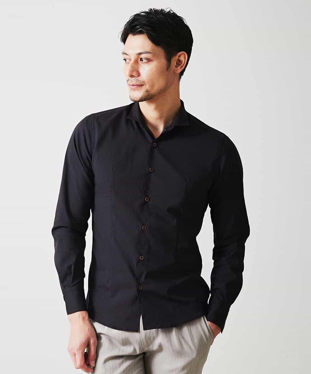 MNBGP32180 MICHEL KLEIN HOMME(ミッシェルクラン オム) スタンドカラ―シャツ ブラック(94)