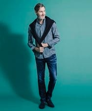 MNBGS23200 MICHEL KLEIN HOMME(ミッシェルクラン オム) ストライプタックスタンドシャツ  ブルー(55)