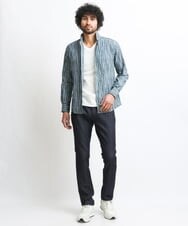 MNBGS23200 MICHEL KLEIN HOMME(ミッシェルクラン オム) ストライプタックスタンドシャツ  ブルー(55)