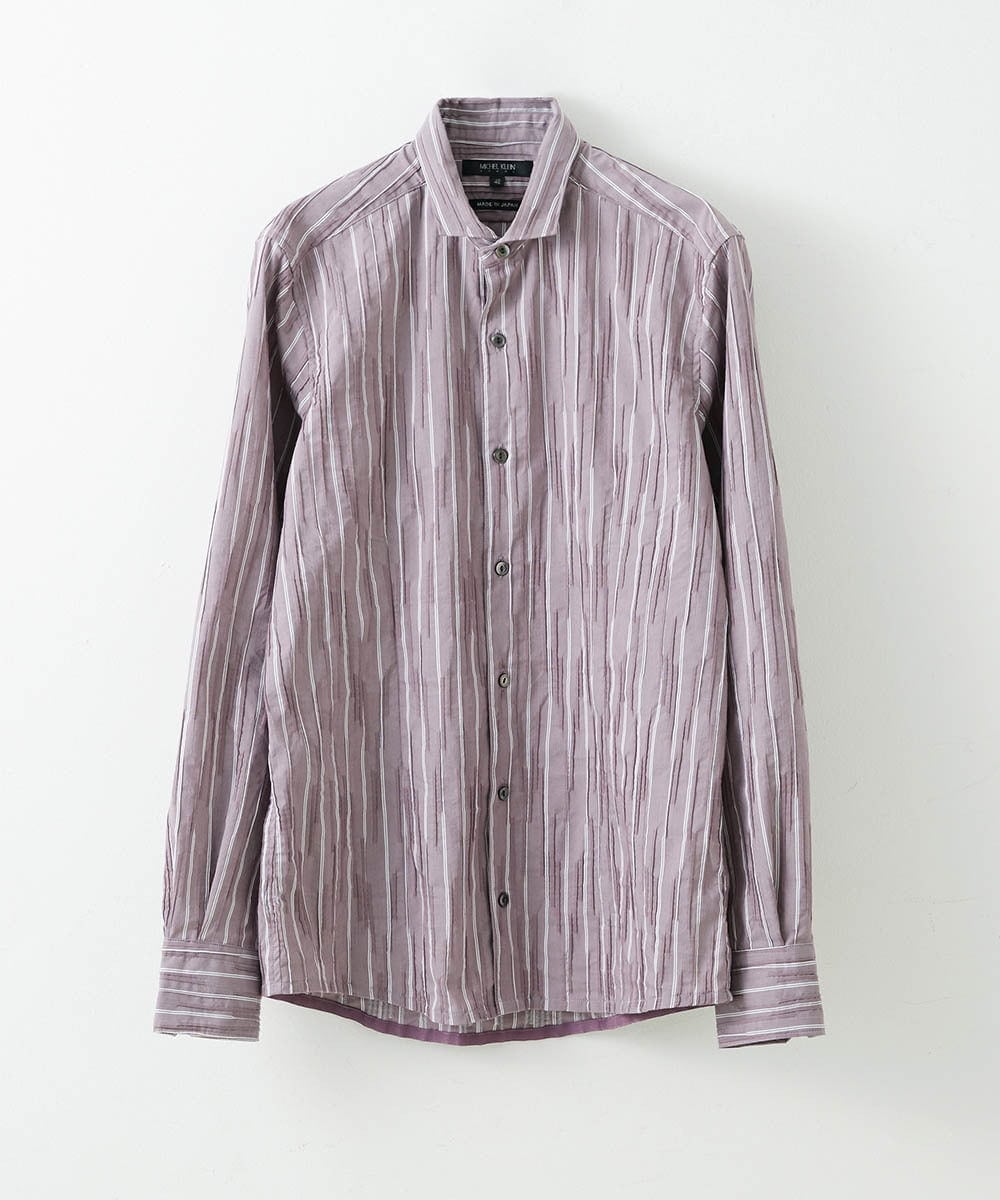 MNBGS23200 MICHEL KLEIN HOMME(ミッシェルクラン オム) ストライプタックスタンドシャツ  パープル(63)