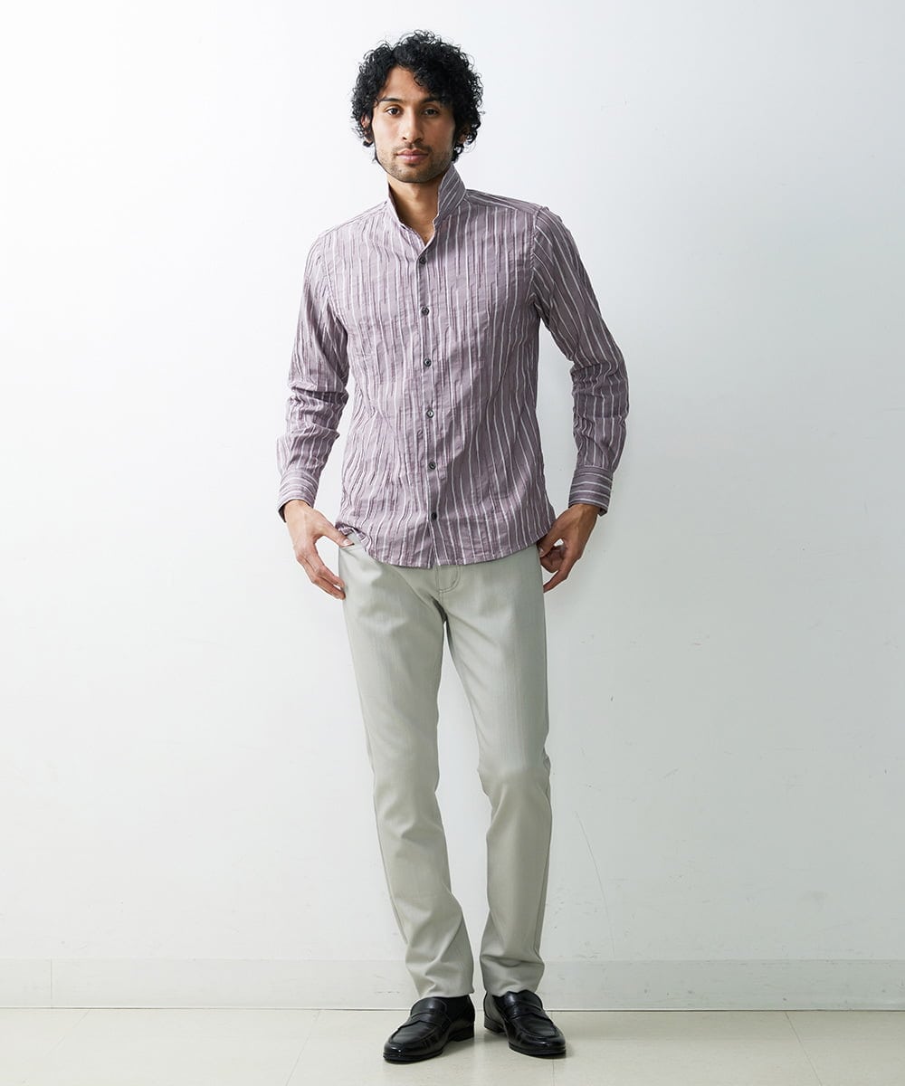 MNBGS23200 MICHEL KLEIN HOMME(ミッシェルクラン オム) ストライプタックスタンドシャツ  パープル(63)