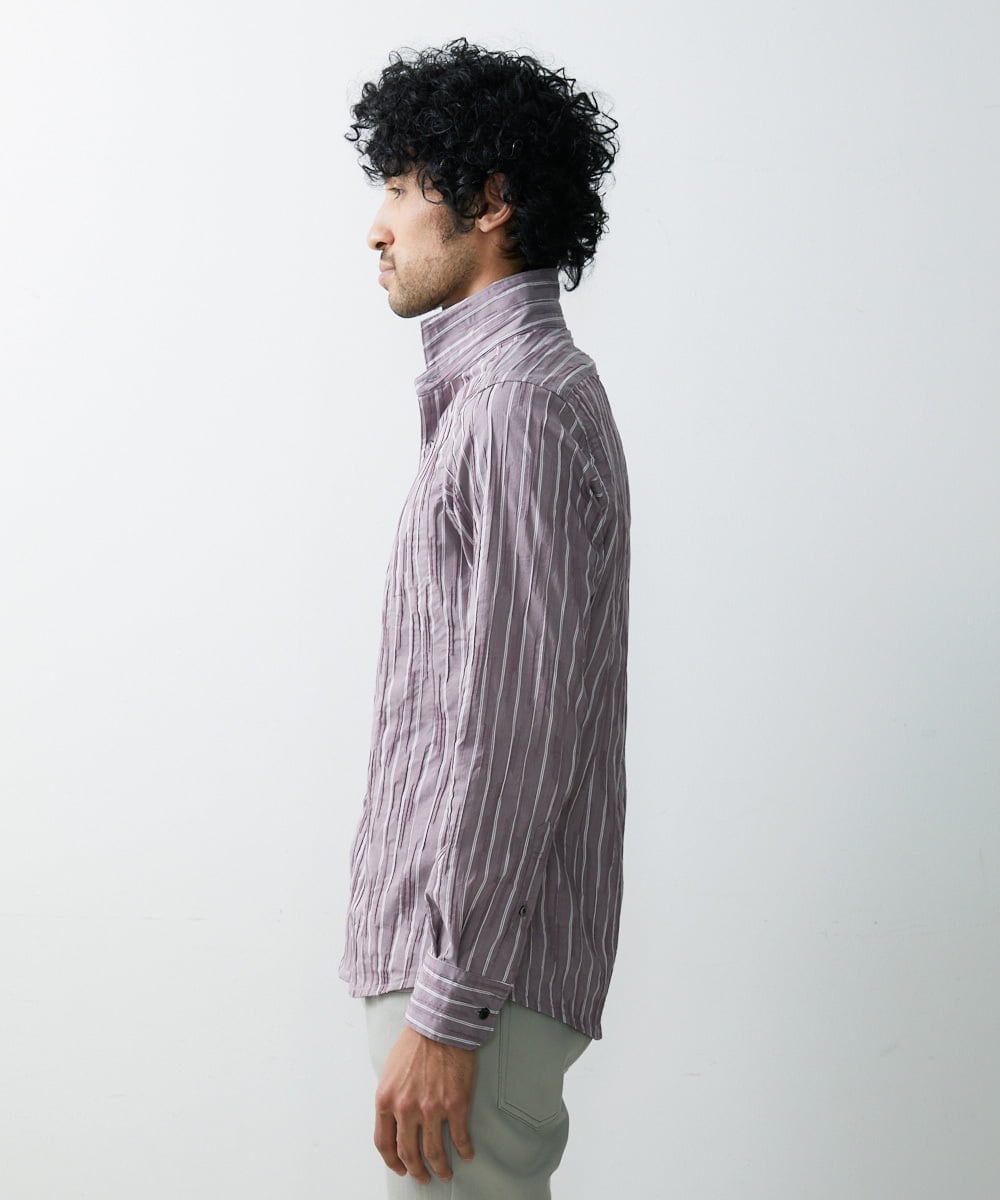 MNBGS23200 MICHEL KLEIN HOMME(ミッシェルクラン オム) ストライプタックスタンドシャツ  パープル(63)