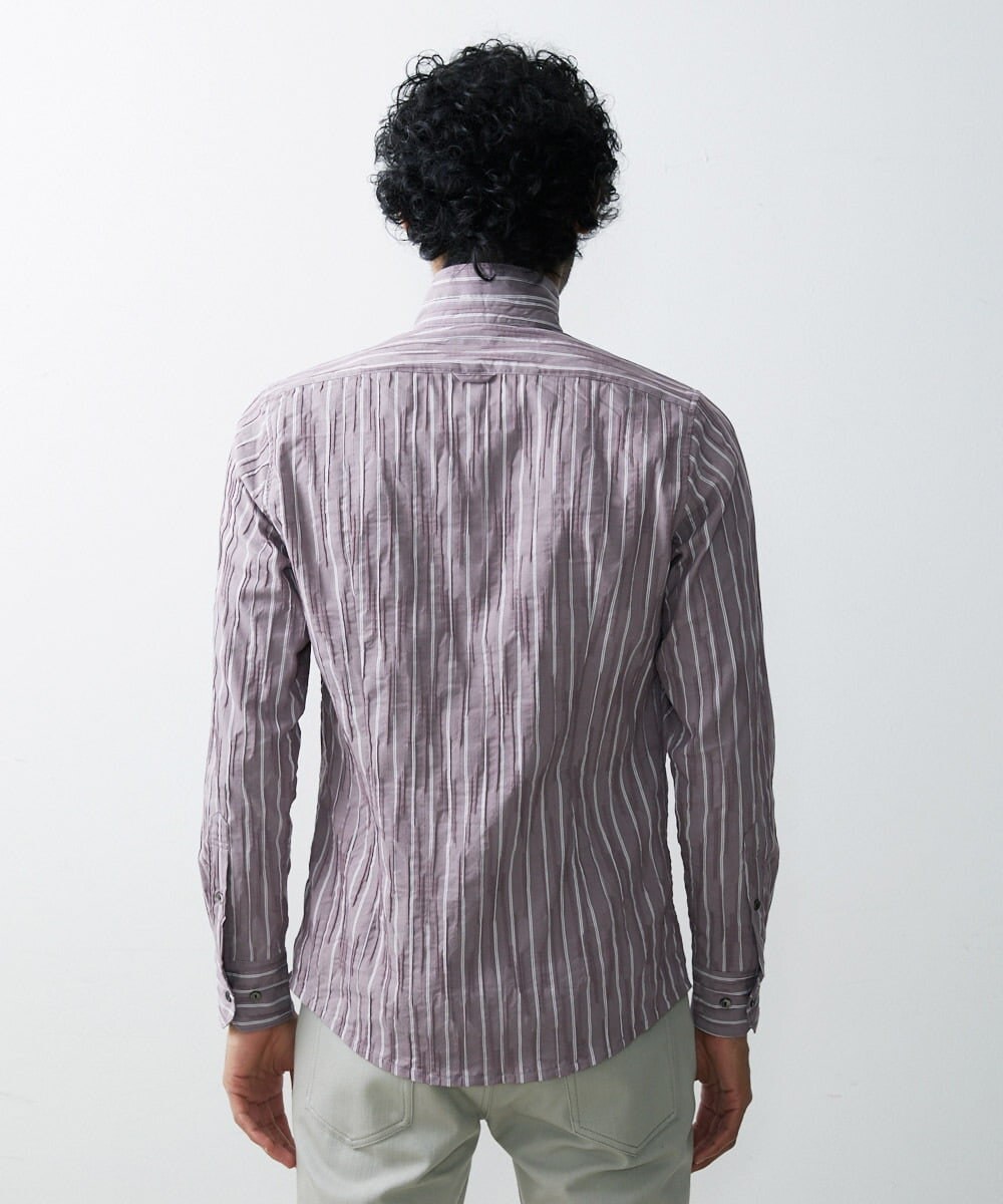 MNBGS23200 MICHEL KLEIN HOMME(ミッシェルクラン オム) ストライプタックスタンドシャツ  パープル(63)