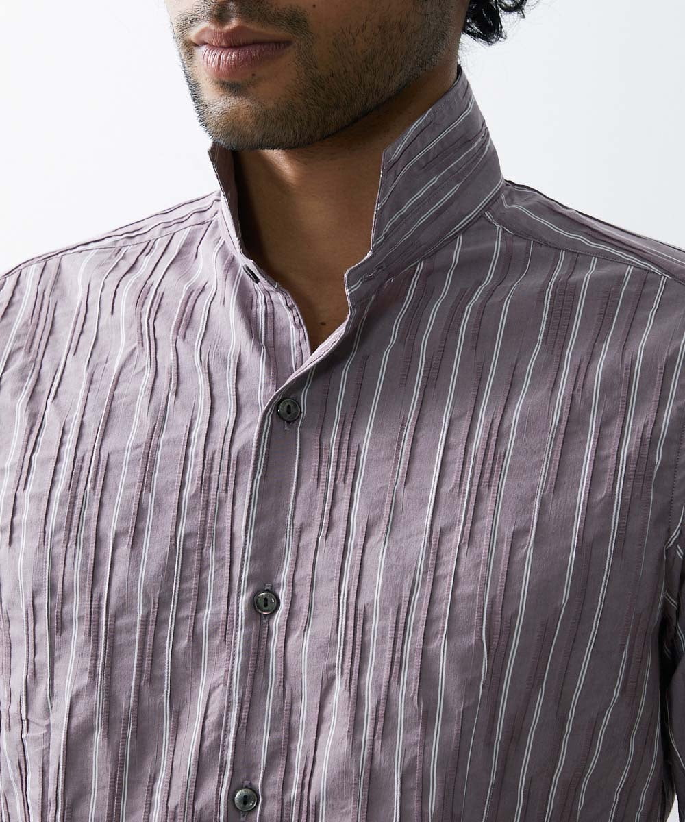 MNBGS23200 MICHEL KLEIN HOMME(ミッシェルクラン オム) ストライプタックスタンドシャツ  パープル(63)