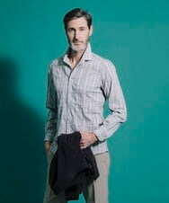 MNBGS24200 MICHEL KLEIN HOMME(ミッシェルクラン オム) ストライプタックシャツ カーキ(36)