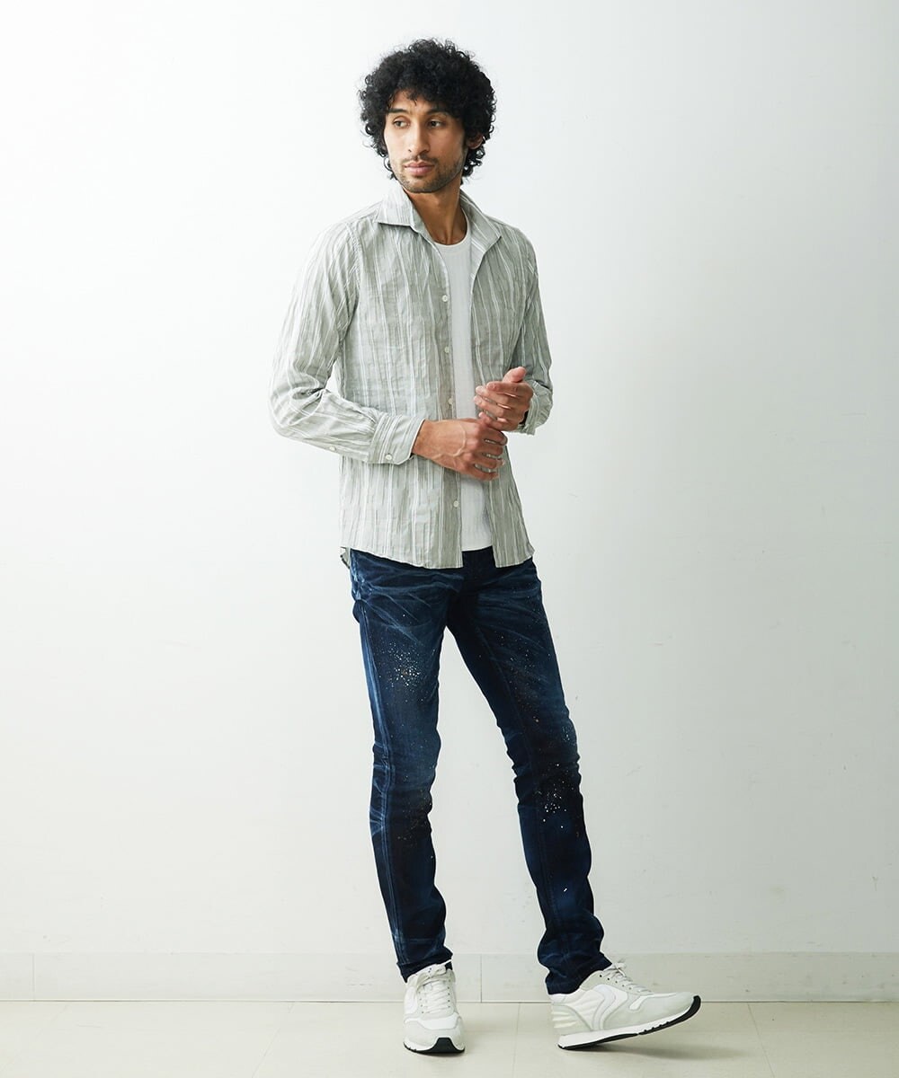 MNBGS24200 MICHEL KLEIN HOMME(ミッシェルクラン オム) ストライプタックシャツ カーキ(36)