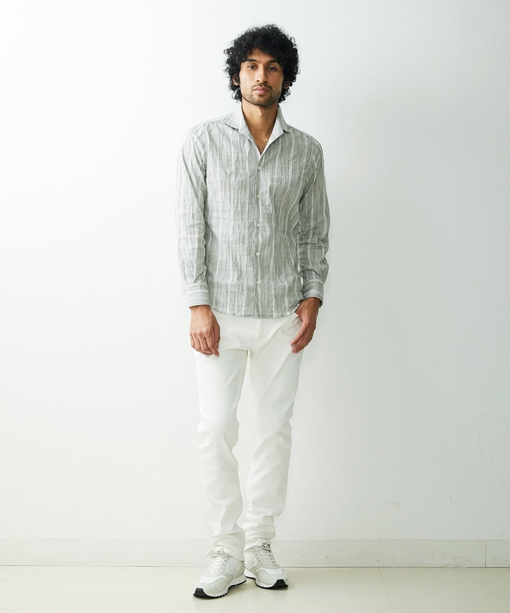MNBGS24200 MICHEL KLEIN HOMME(ミッシェルクラン オム) ストライプタックシャツ カーキ(36)