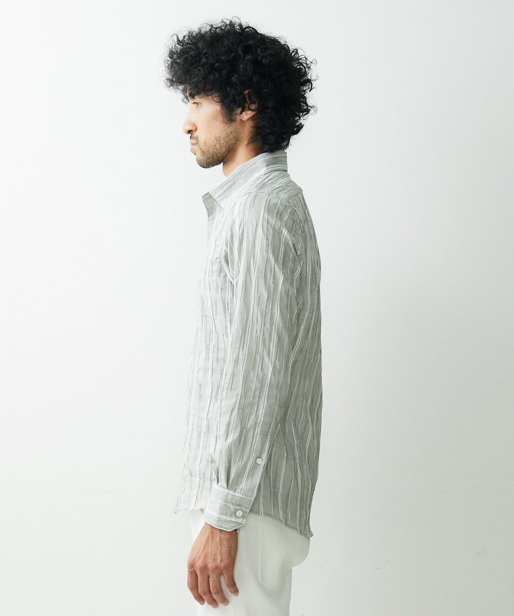 MNBGS24200 MICHEL KLEIN HOMME(ミッシェルクラン オム) ストライプタックシャツ カーキ(36)