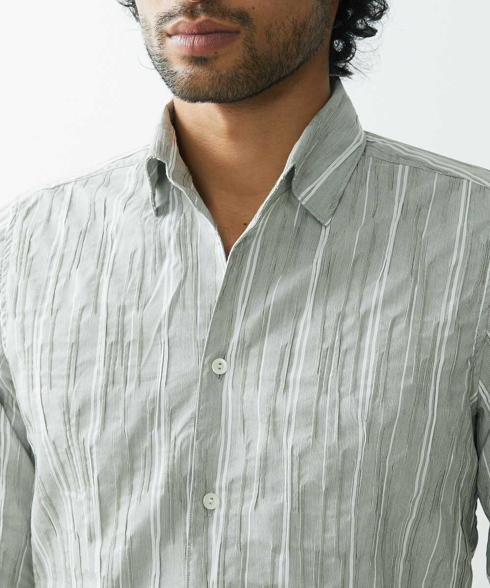 MNBGS24200 MICHEL KLEIN HOMME(ミッシェルクラン オム) ストライプタックシャツ カーキ(36)