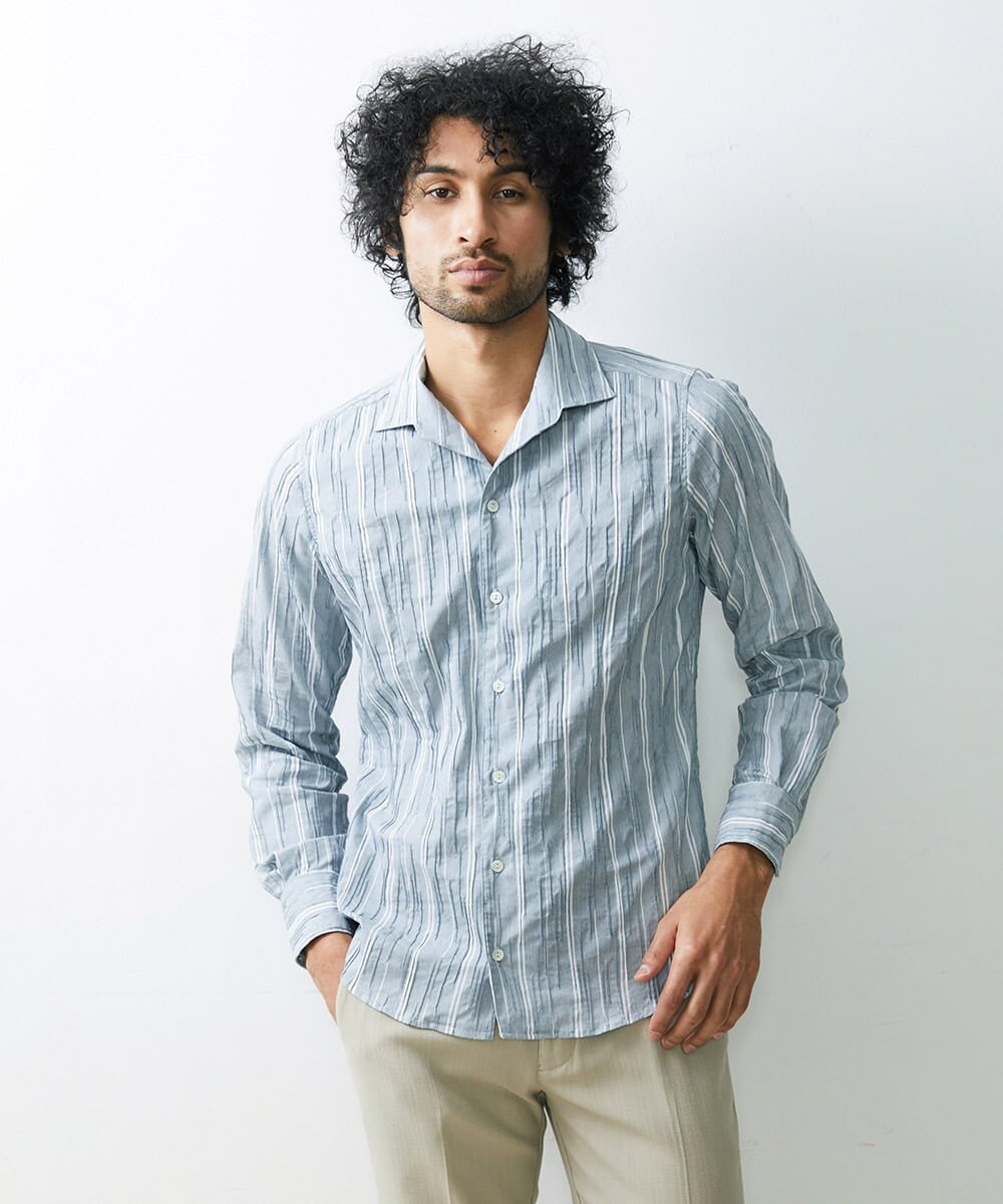 MNBGS24200 MICHEL KLEIN HOMME(ミッシェルクラン オム) ストライプタックシャツ ブルー(55)
