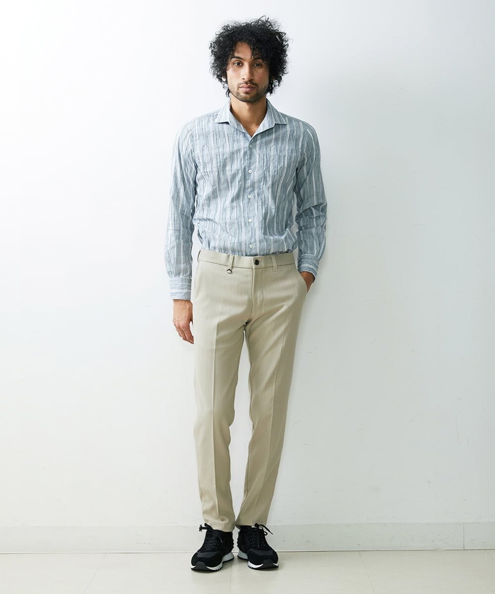 MNBGS24200 MICHEL KLEIN HOMME(ミッシェルクラン オム) ストライプタックシャツ ブルー(55)
