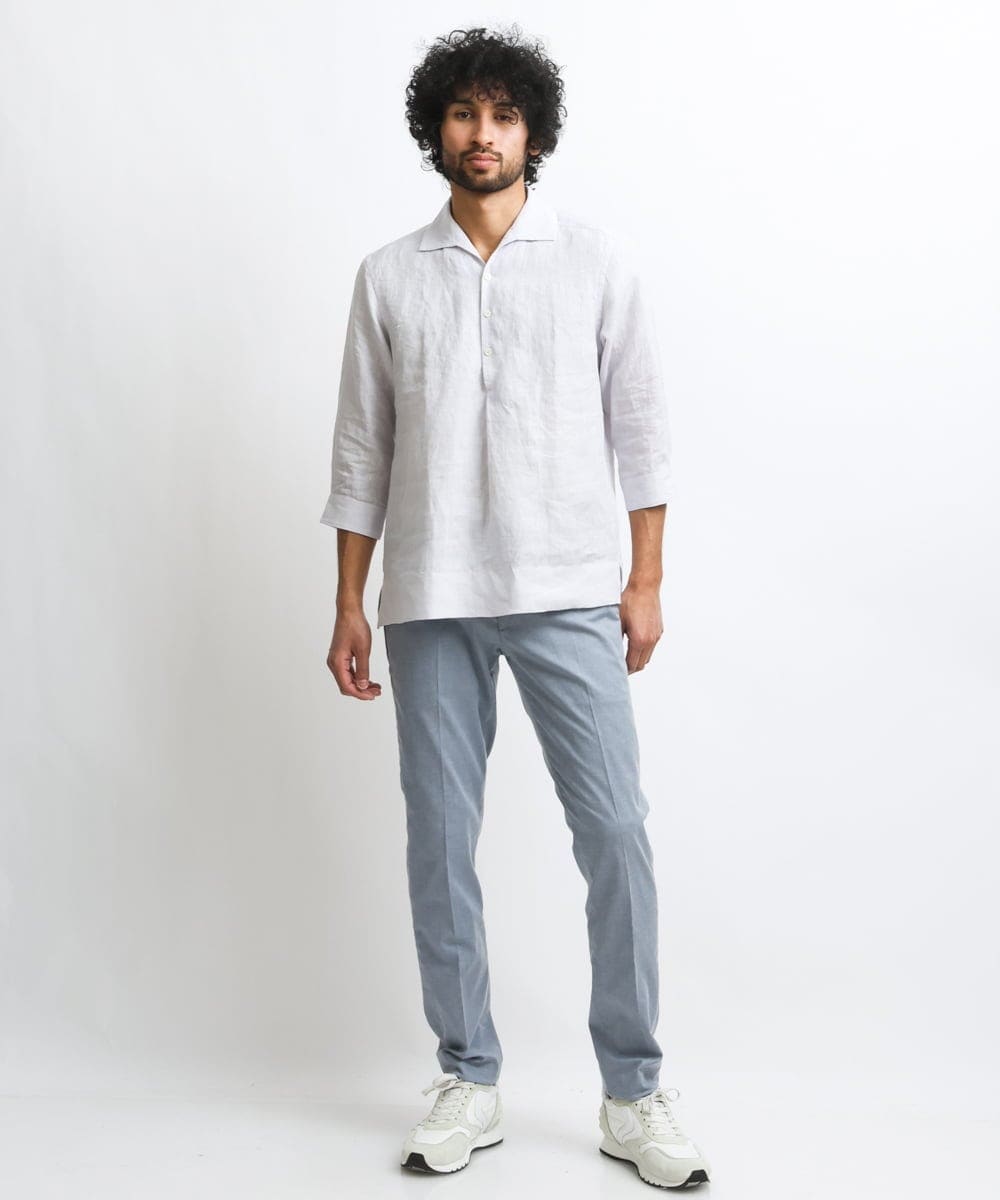 MNBGS32210 MICHEL KLEIN HOMME(ミッシェルクラン オム) 《日本製》7分袖カプリシャツ ライトグレー