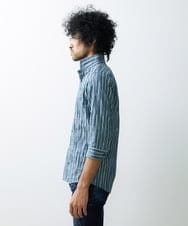 MNBGS33190 MICHEL KLEIN HOMME(ミッシェルクラン オム) ストライプタックスタンド七分シャツ  ブルー