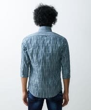 MNBGS33190 MICHEL KLEIN HOMME(ミッシェルクラン オム) ストライプタックスタンド七分シャツ  ブルー
