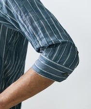 MNBGS33190 MICHEL KLEIN HOMME(ミッシェルクラン オム) ストライプタックスタンド七分シャツ  ブルー