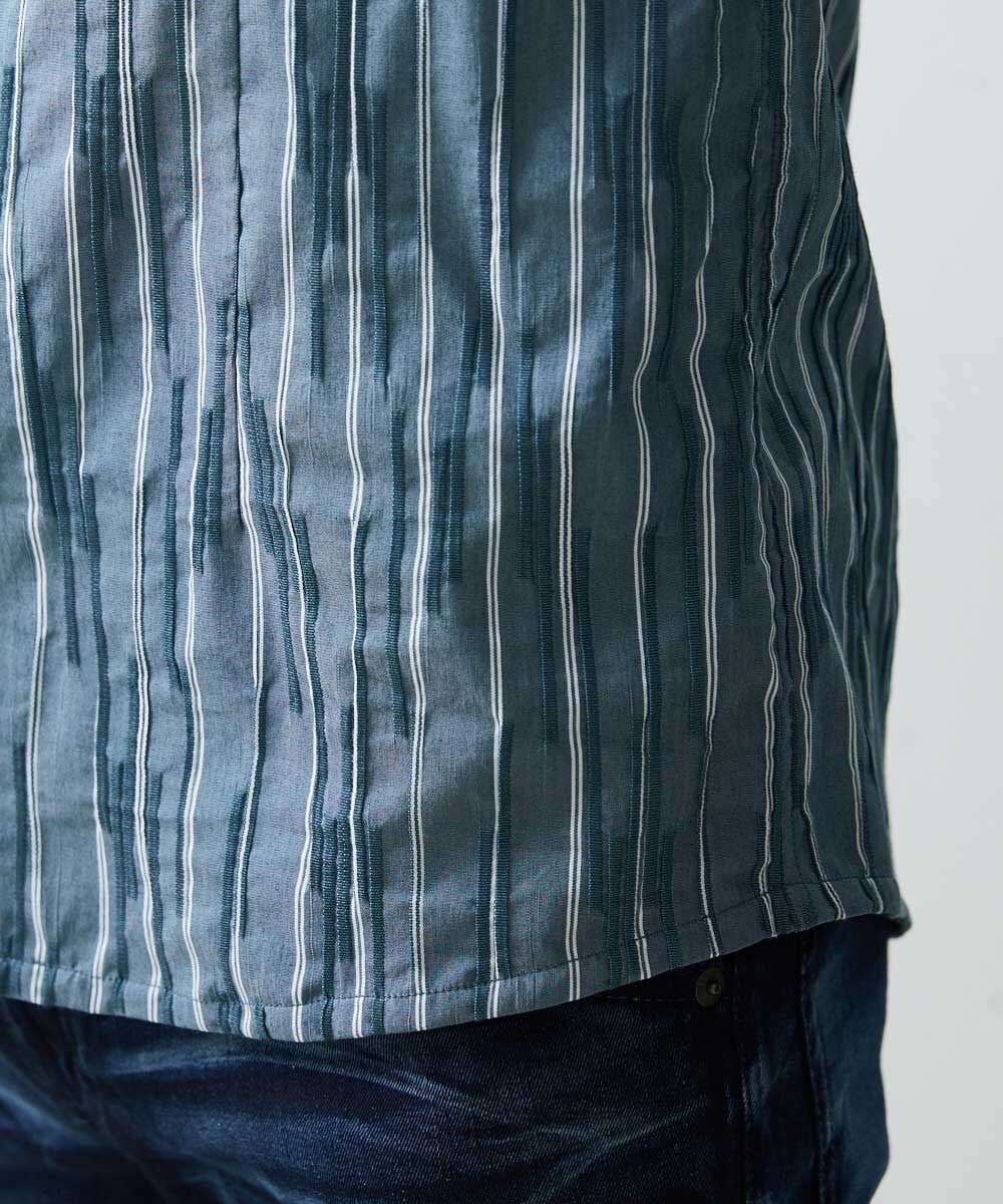 MNBGS33190 MICHEL KLEIN HOMME(ミッシェルクラン オム) ストライプタックスタンド七分シャツ  ブルー