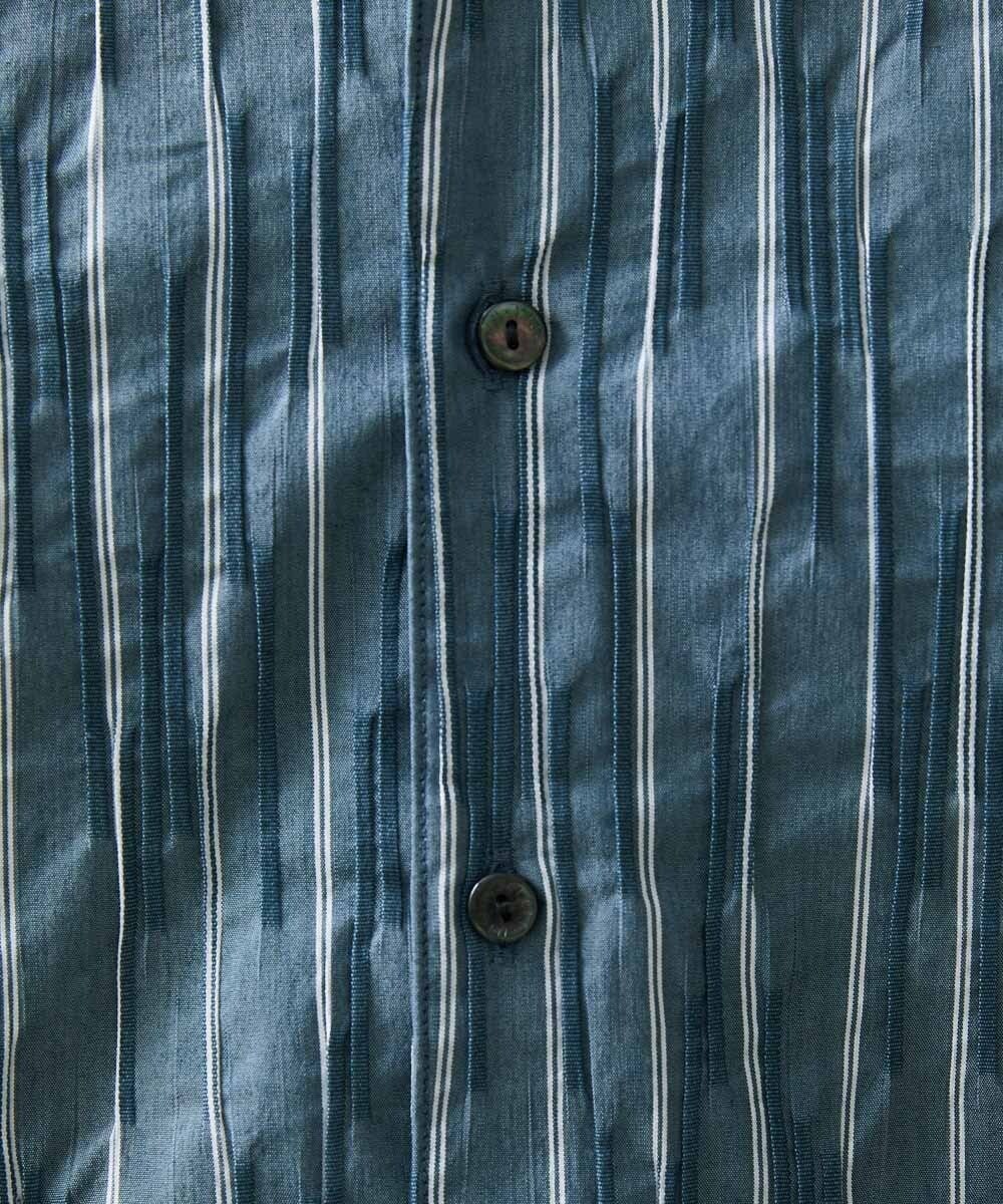 MNBGS33190 MICHEL KLEIN HOMME(ミッシェルクラン オム) ストライプタックスタンド七分シャツ  ブルー