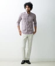 MNBGS33190 MICHEL KLEIN HOMME(ミッシェルクラン オム) ストライプタックスタンド七分シャツ  パープル