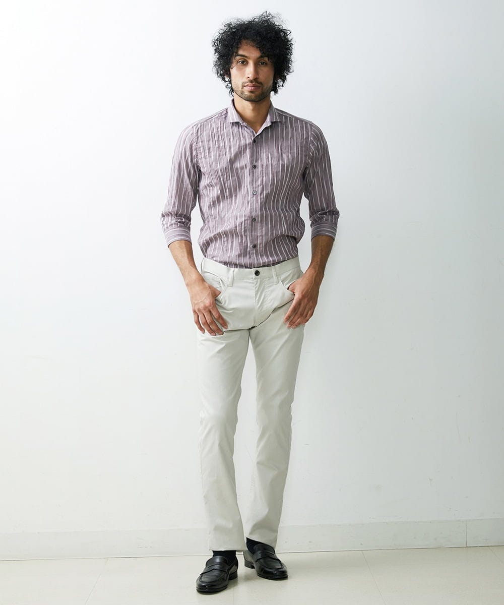 MNBGS33190 MICHEL KLEIN HOMME(ミッシェルクラン オム) ストライプタックスタンド七分シャツ  パープル