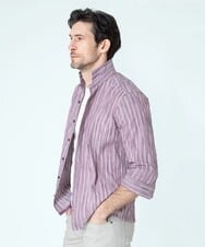 MNBGS33190 MICHEL KLEIN HOMME(ミッシェルクラン オム) ストライプタックスタンド七分シャツ  パープル(63)