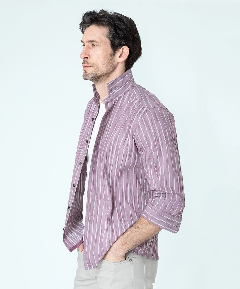 MNBGS33190 MICHEL KLEIN HOMME(ミッシェルクラン オム) ストライプタックスタンド七分シャツ  パープル(63)
