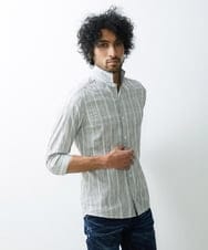 MNBGS34190 MICHEL KLEIN HOMME(ミッシェルクラン オム) ストライプタック七分シャツ カーキ