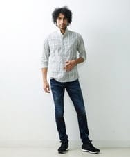 MNBGS34190 MICHEL KLEIN HOMME(ミッシェルクラン オム) ストライプタック七分シャツ カーキ