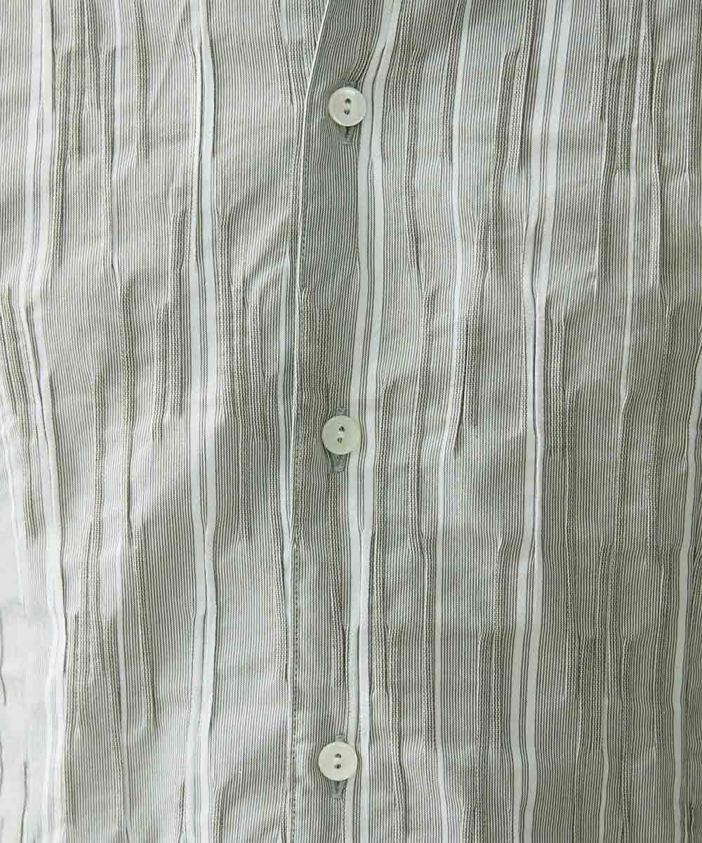 MNBGS34190 MICHEL KLEIN HOMME(ミッシェルクラン オム) ストライプタック七分シャツ カーキ