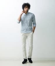MNBGS34190 MICHEL KLEIN HOMME(ミッシェルクラン オム) ストライプタック七分シャツ ブルー