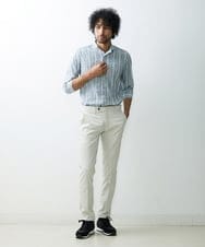 MNBGS34190 MICHEL KLEIN HOMME(ミッシェルクラン オム) ストライプタック七分シャツ ブルー