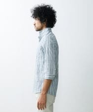 MNBGS34190 MICHEL KLEIN HOMME(ミッシェルクラン オム) ストライプタック七分シャツ ブルー