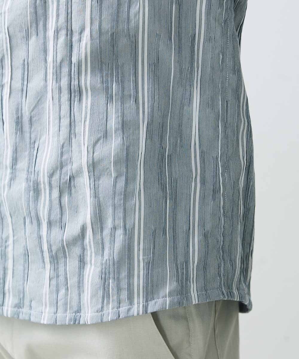 MNBGS34190 MICHEL KLEIN HOMME(ミッシェルクラン オム) ストライプタック七分シャツ ブルー