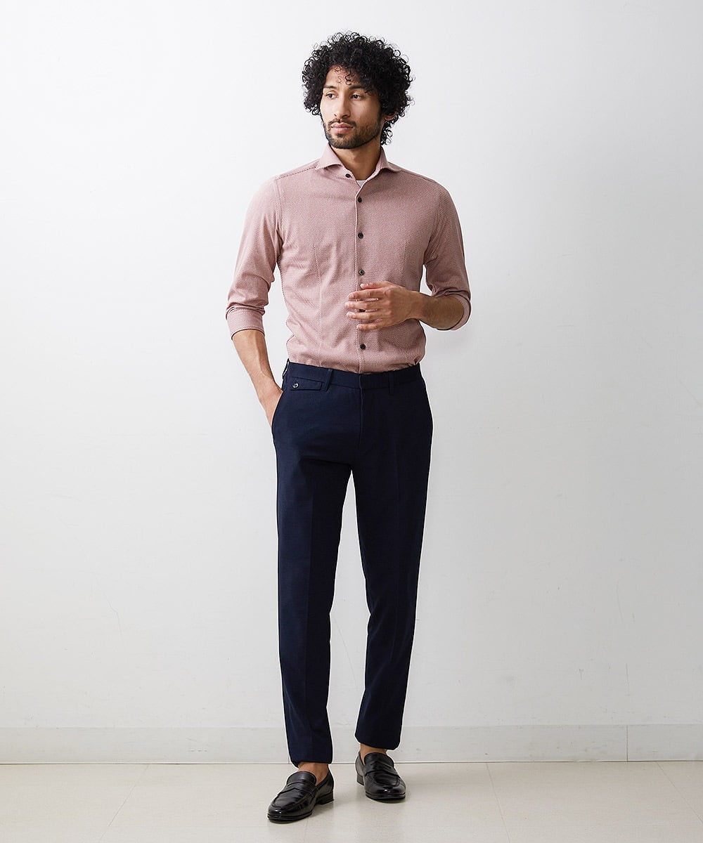 MNBGS40180 MICHEL KLEIN HOMME(ミッシェルクラン オム) 《日本製》ストレッチラッセル七分シャツ オレンジ(17)