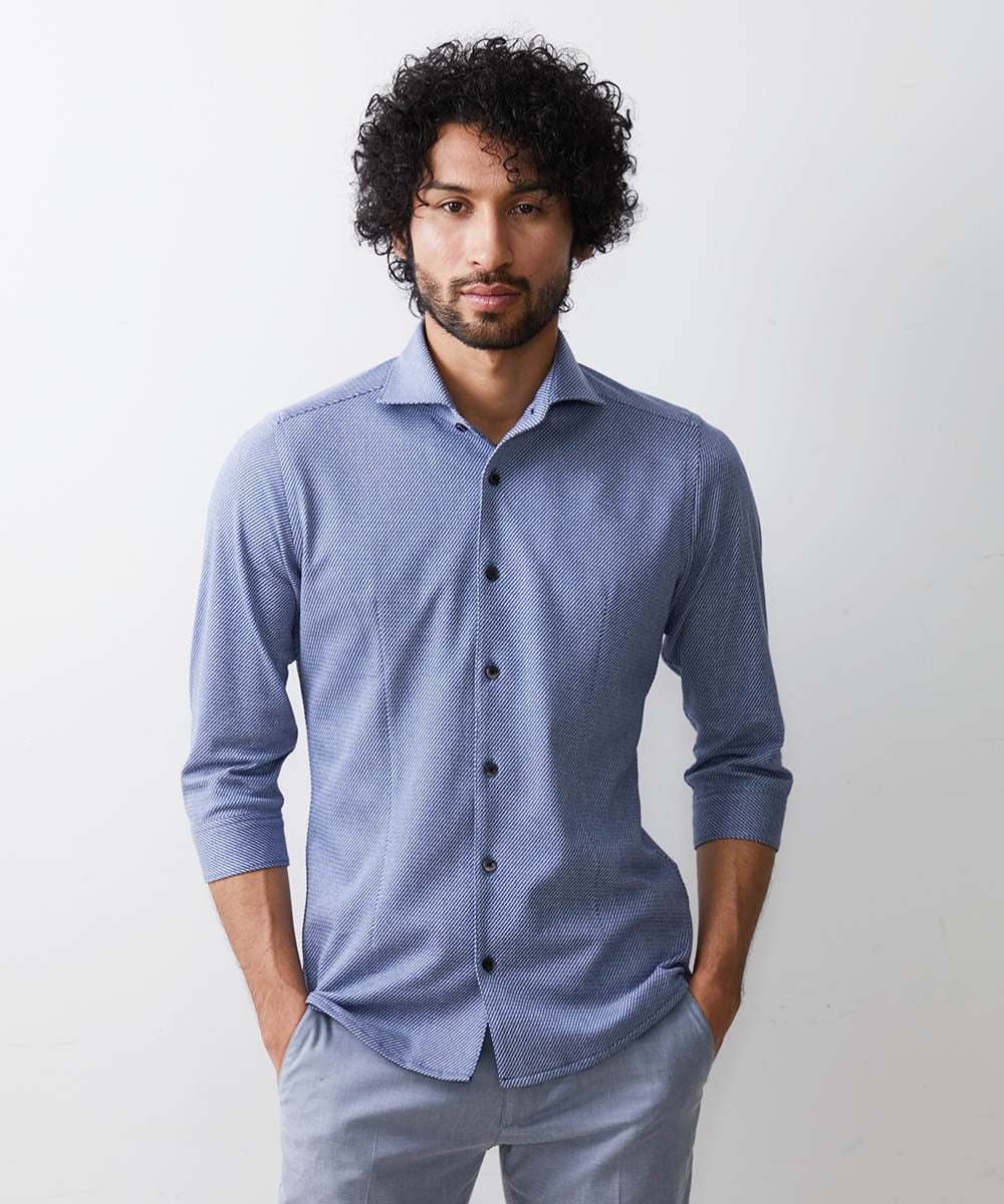 MNBGS40180 MICHEL KLEIN HOMME(ミッシェルクラン オム) 《日本製》ストレッチラッセル七分シャツ ライトブルー(50)