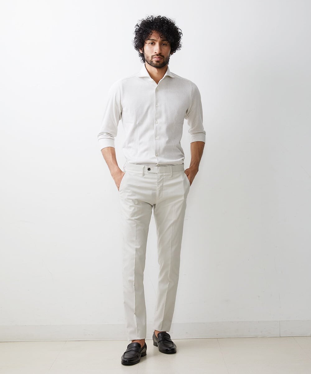 MNBGS40180 MICHEL KLEIN HOMME(ミッシェルクラン オム) 《日本製》ストレッチラッセル七分シャツ ベージュ(82)