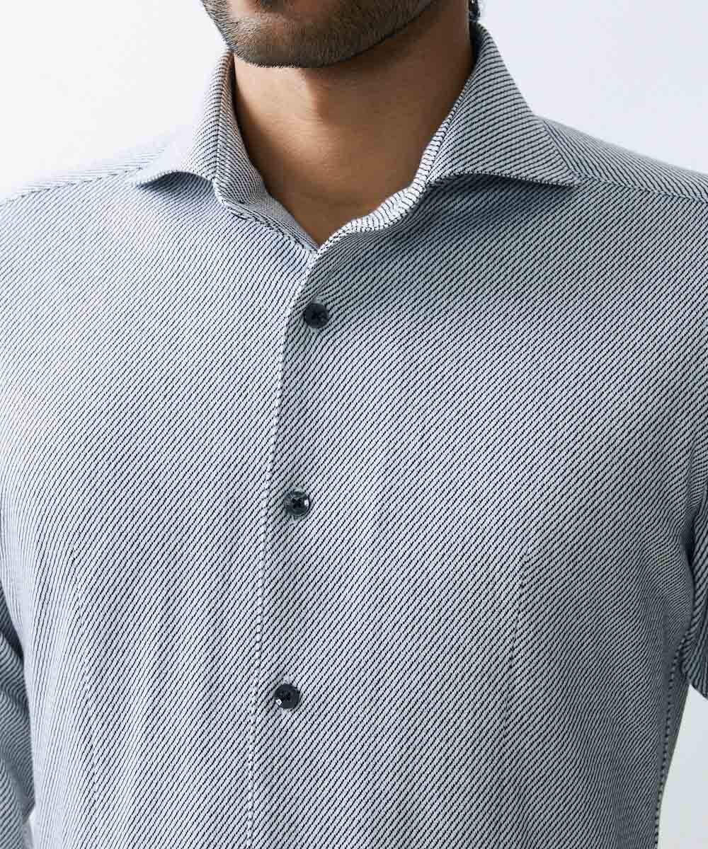 MNBGS40180 MICHEL KLEIN HOMME(ミッシェルクラン オム) 《日本製》ストレッチラッセル七分シャツ ホワイト(90)